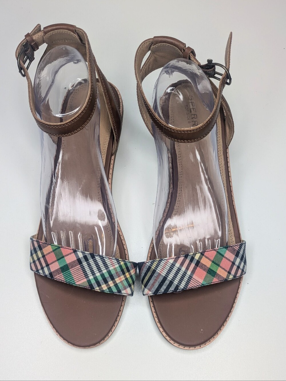 Sperry Seaport City Sandal Ankle Strap Leather  Plaid Brown Size 12